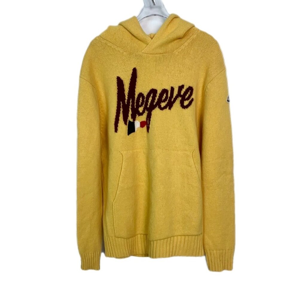 Moncler Yellow Logo Intarsia Wool Knit Hoodie